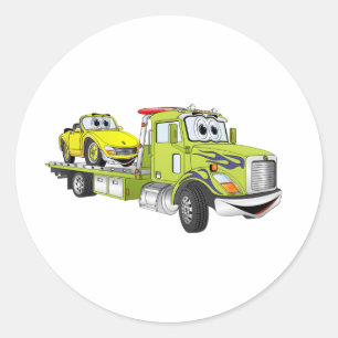 Green Cartoon Flatbed Tow Truck Ronde Sticker