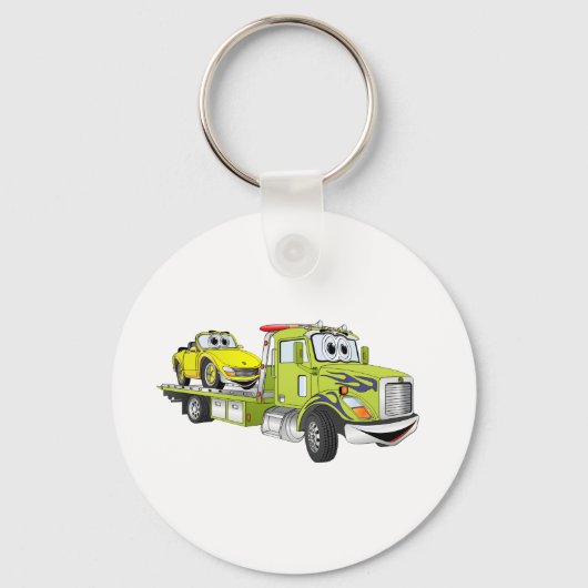 Green Cartoon Flatbed Tow Truck Sleutelhanger (Voorkant)