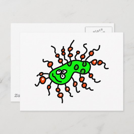 Green Cartoon Germ Briefkaart (Voorkant / Achterkant)