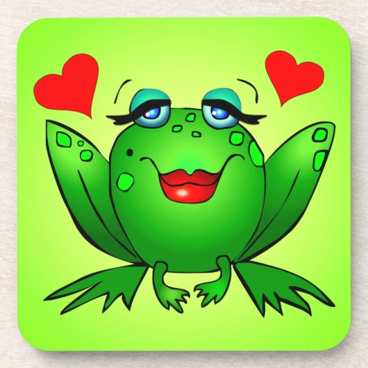Green Cartoon Happy Lady Frog Onderzetter (Voorkant)