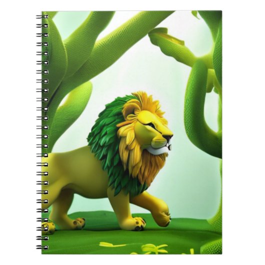Green Cartoon lion in forest Notitieboek (Voorkant)