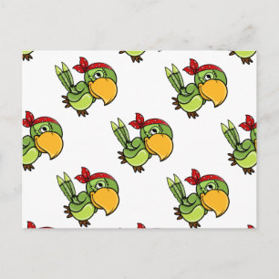 Green Cartoon Pirate Parrot Briefkaart