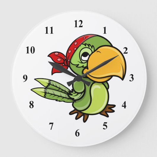 Green Cartoon Pirate Parrot Grote Klok (Voorkant)