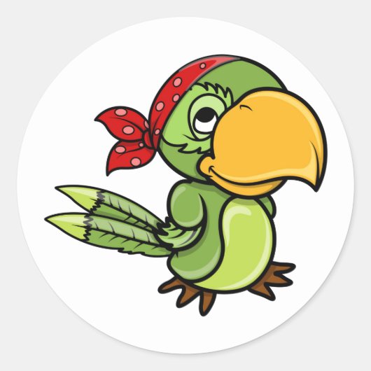 Green Cartoon Pirate Parrot Ronde Sticker (Voorkant)