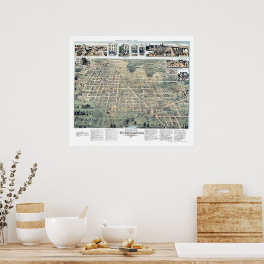 Green Castle, IN Panorama Map - 1886 Poster (Keuken)