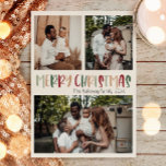 Green Casual Colorful Kerstfeest Bold Drie Foto Feestdagenkaart<br><div class="desc">Dit groene casual, kleurrijke kerstdappere briefkaart met drie foto's is perfect voor uw leuke, creatieve kerstcadeautjes. Het is een uniek, speels modern lettertype in rood, boho tan, en licht en donkergroen, maken een gelukkig seizoensgebonden gevoel mogelijk. Als je de donkere winter van je geliefden wilt ophelderen met een schattige feestvreugde,...</div>