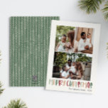 Green Casual kleurrijk kerstfeest - 3 foto Feestdagenkaart<br><div class="desc">Deze groene casual, kleurrijke kerstkaart met drie flitsen is perfect voor uw leuke, creatieve kerstmis. Het is een uniek, speels modern lettertype in rood, boho tan, en licht en donkergroen, maken een gelukkig seizoensgebonden gevoel mogelijk. Als je de donkere winter van je geliefden wilt ophelderen met een schattige feestvreugde, dan...</div>