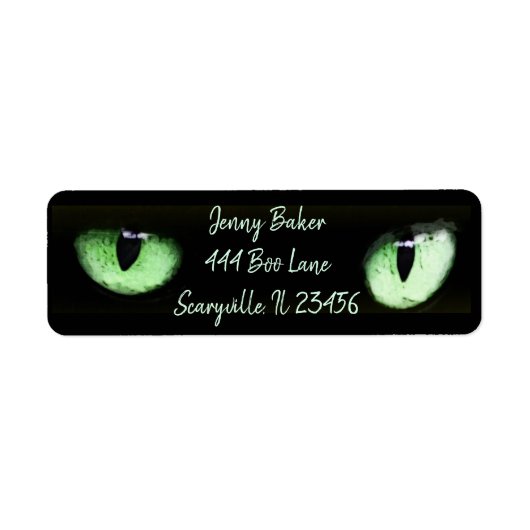 Green Cat Eyes Halloween Spooky Black Etiket (Voorkant)
