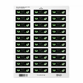 Green Cat Eyes Halloween Spooky Black Etiket (Full Sheet)