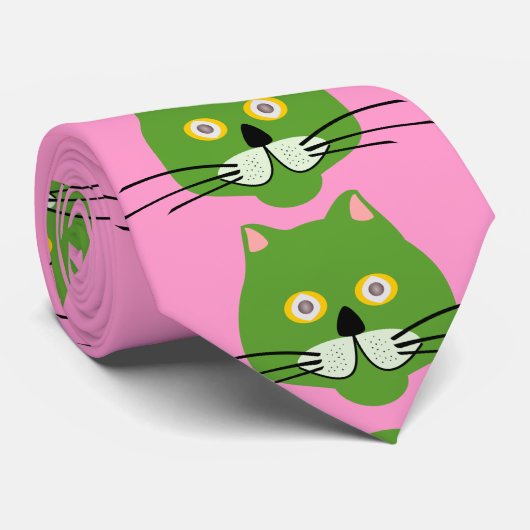 Green Cat Face stropdas (Opgerold)