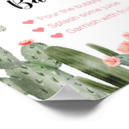 Green Catcus Waterverf Mimosa Bar Sign. Poster (Hoek)