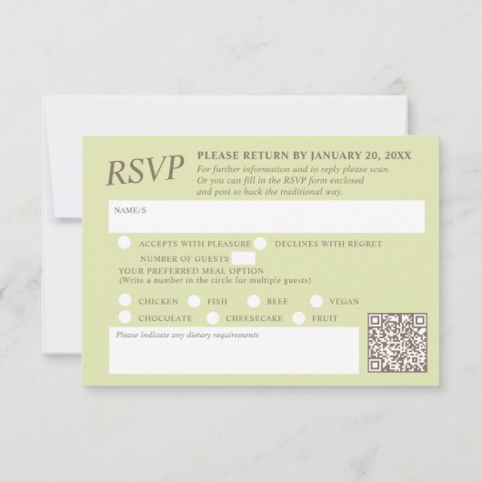 Green Catkins waterverf bruiloft QR-code RSVP Kaartje (Achterkant)