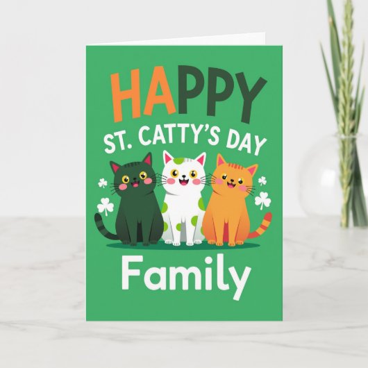 Green Cats Family Happy Card Kaart (Voorkant)