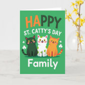 Green Cats Family Happy Card Kaart (Gele Bloem)