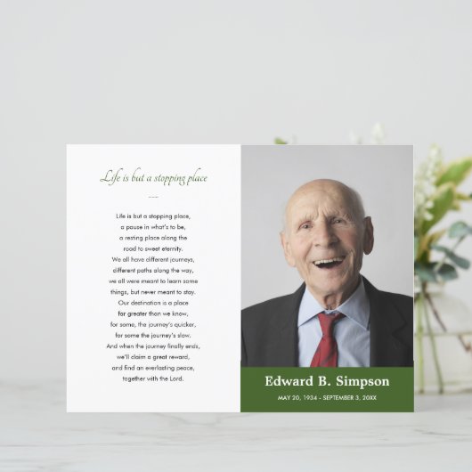 Green Celebration of Life Funeral Programme Foto (Staand voorkant)