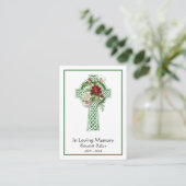 Green Celtic Cross Rozen Funeral Memorial Prayer Plaatskaartje (Staand voorkant)