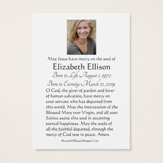 Green Celtic Cross Rozen Funeral Memorial Prayer Visitekaartje (Achterkant)