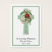 Green Celtic Cross Rozen Funeral Memorial Prayer Visitekaartje (Voorkant)