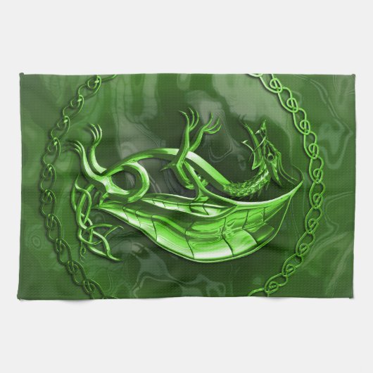 Green Celtic Dragon Theedoek (Horizontaal)