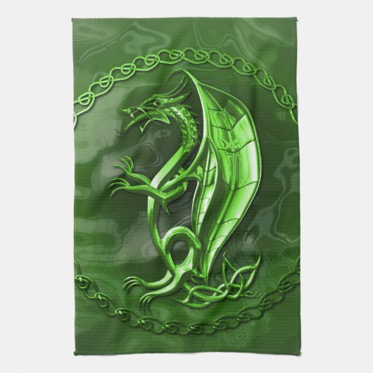 Green Celtic Dragon Theedoek (Verticaal)