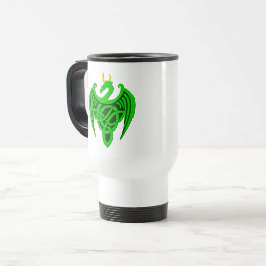 Green Celtic Dragon Travel Mug Reisbeker (Voorkant links)