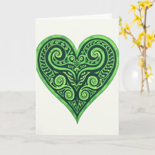 Green Celtic Heart Art Card Kaart (Gele Bloem)
