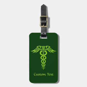 Green Celtic Knot Caduceus Bagagelabel