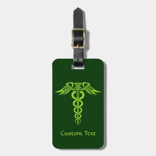 Green Celtic Knot Caduceus Bagagelabel (Voorkant verticaal)