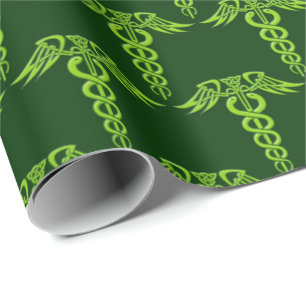 Green Celtic Knot Caduceus Cadeaupapier