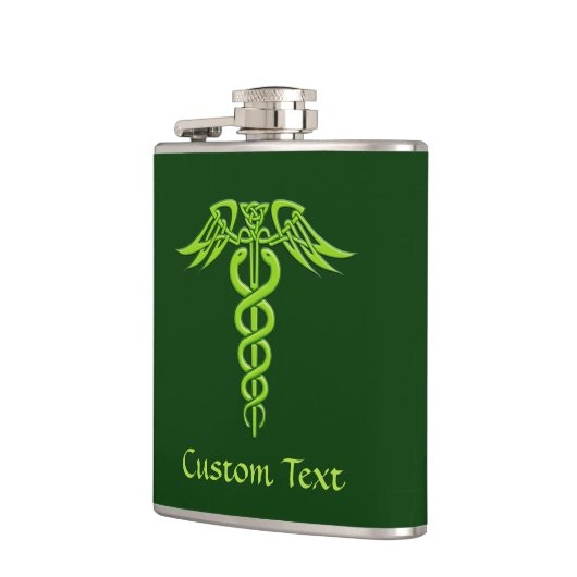 Green Celtic Knot Caduceus Heupfles (Links)