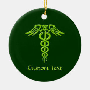 Green Celtic Knot Caduceus Keramisch Ornament