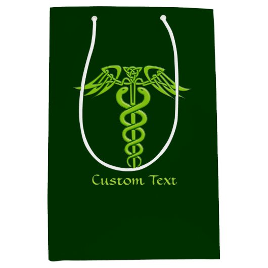 Green Celtic Knot Caduceus Medium Cadeauzakje (Voorkant)