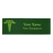 Green Celtic Knot Caduceus Naambadge (Voorkant)