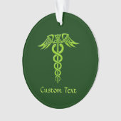 Green Celtic Knot Caduceus Ornament (voorkant)