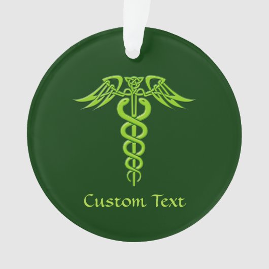 Green Celtic Knot Caduceus Ornament (voorkant)