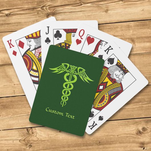 Green Celtic Knot Caduceus Pokerkaarten