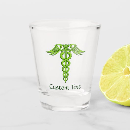 Green Celtic Knot Caduceus Shot Glas (Voorkant)