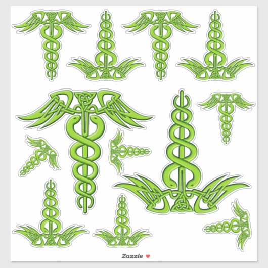 Green Celtic Knot Caduceus Sticker (Vel)