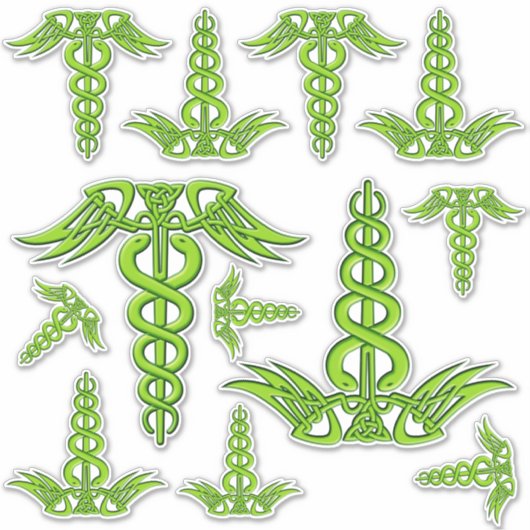 Green Celtic Knot Caduceus Sticker (Voorkant)