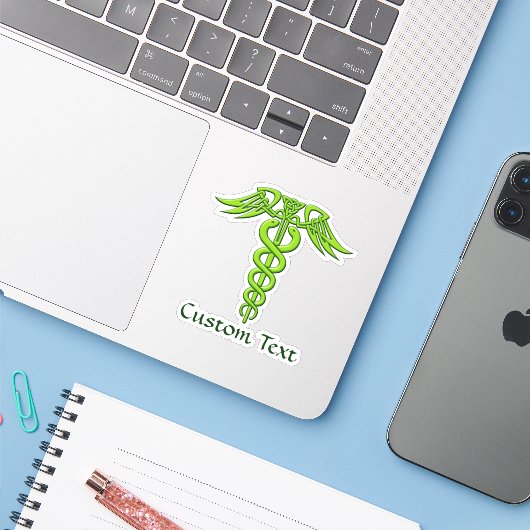 Green Celtic Knot Caduceus Sticker (Laptop met iPhone)