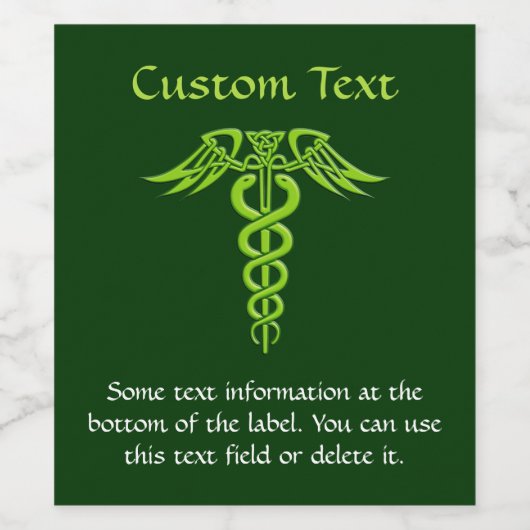 Green Celtic Knot Caduceus Wijn Etiket (Enkel label)