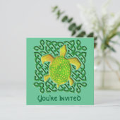 Green Celtic Knot Turtle Invitations Kaart (Staand voorkant)