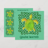 Green Celtic Knot Turtle Invitations Kaart (Voorkant / Achterkant)