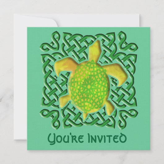 Green Celtic Knot Turtle Invitations Kaart (Voorkant)
