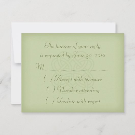 Green Celtic Knot Wedding Invitation RSVP Card Kaartje (Voorkant)