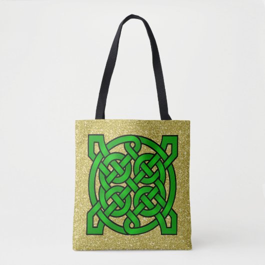 Green Celtic Knots Gold Faux Glitter Tote Bag (Voorkant)