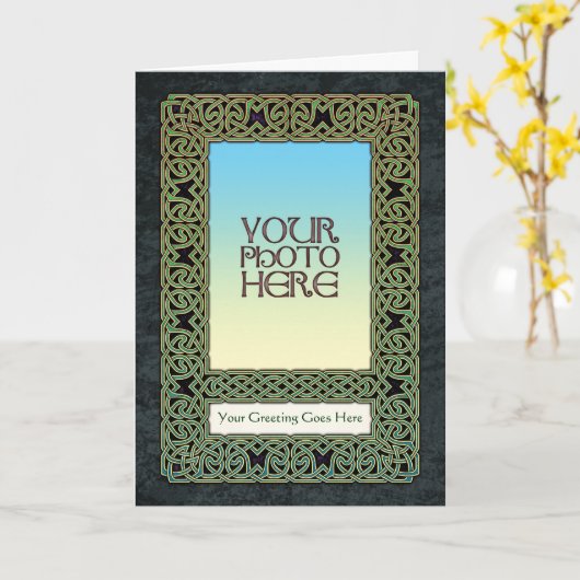 Green Celtic Knotwork Foto Lijst Wenskaart Kaart (Gele Bloem)
