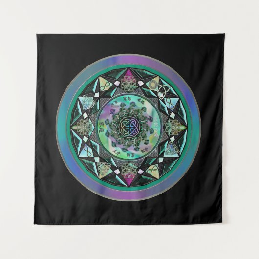 Green Celtic Mystical Mandala Wall Tapestry Wandkleed (Voorkant (horizontaal))