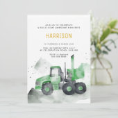 Green Cement Truck Birthday Invitation Kaart (Staand voorkant)
