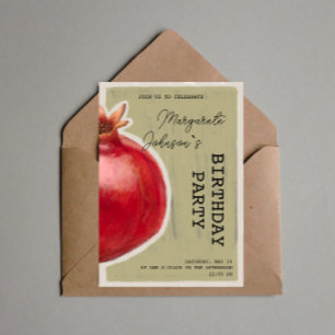 Green Chalk Pomegrane Birthday Invitation Kaart
